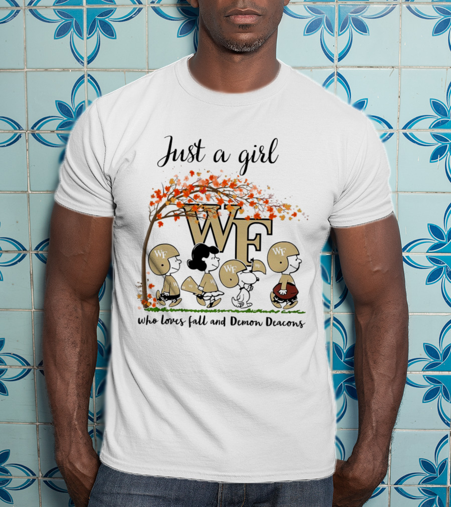 Just A Girl Who Loves Fall And Wake Forest Demon Deacons Peanuts Cartoon Halloween Football T-Shirt