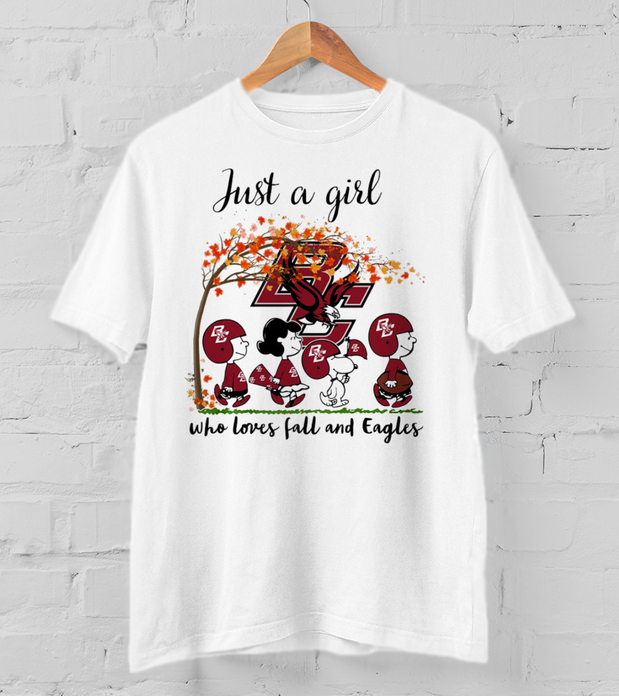 Just A Girl Who Loves Fall And Boston College Eagles Peanuts Cartoon T-Shirt
