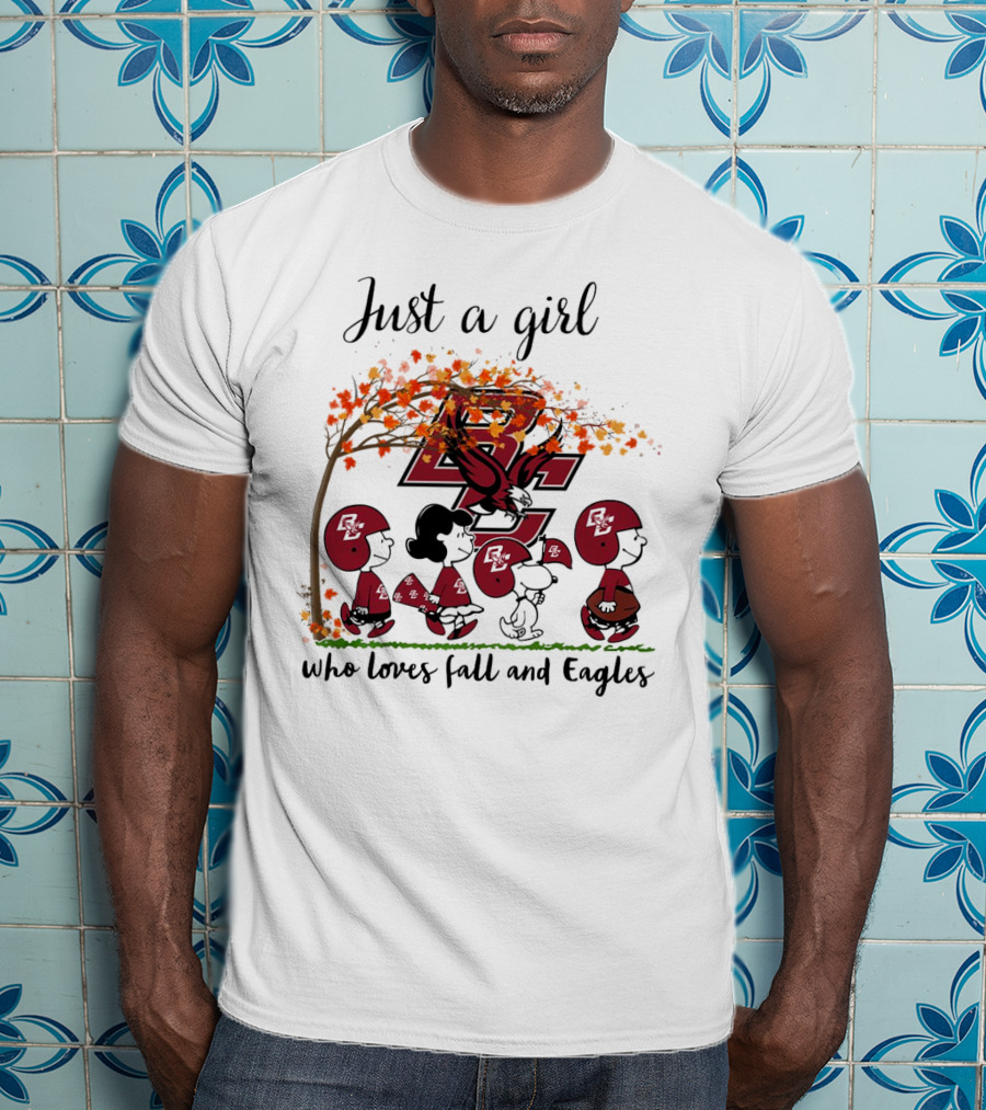 Just A Girl Who Loves Fall And Boston College Eagles Peanuts Cartoon T-Shirt