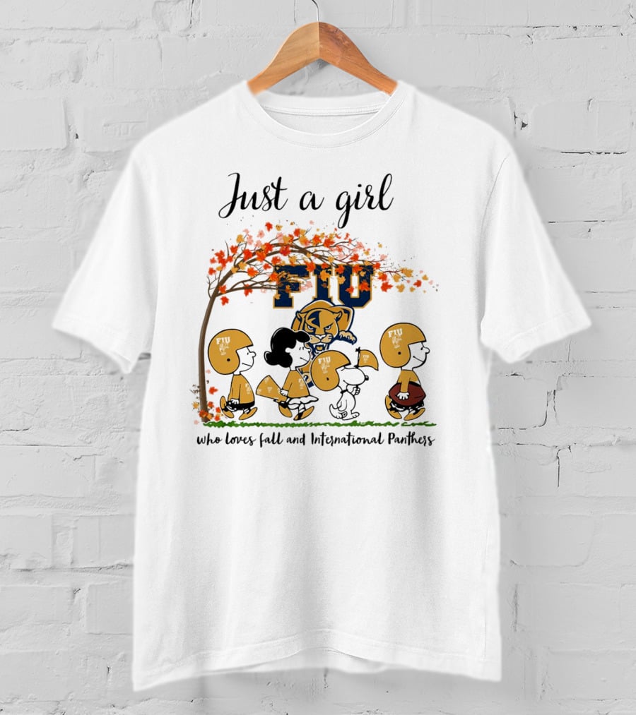 Just A Girl Who Loves Fall And FIU International Panthers Peanuts Cartoon T-Shirt