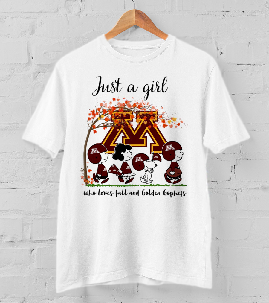 Just A Girl Who Loves Fall And Golden Gophers Peanuts Cartoon T-Shirt