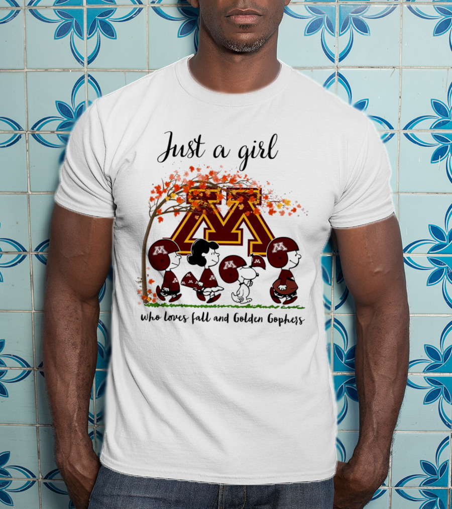 Just A Girl Who Loves Fall And Golden Gophers Peanuts Cartoon T-Shirt