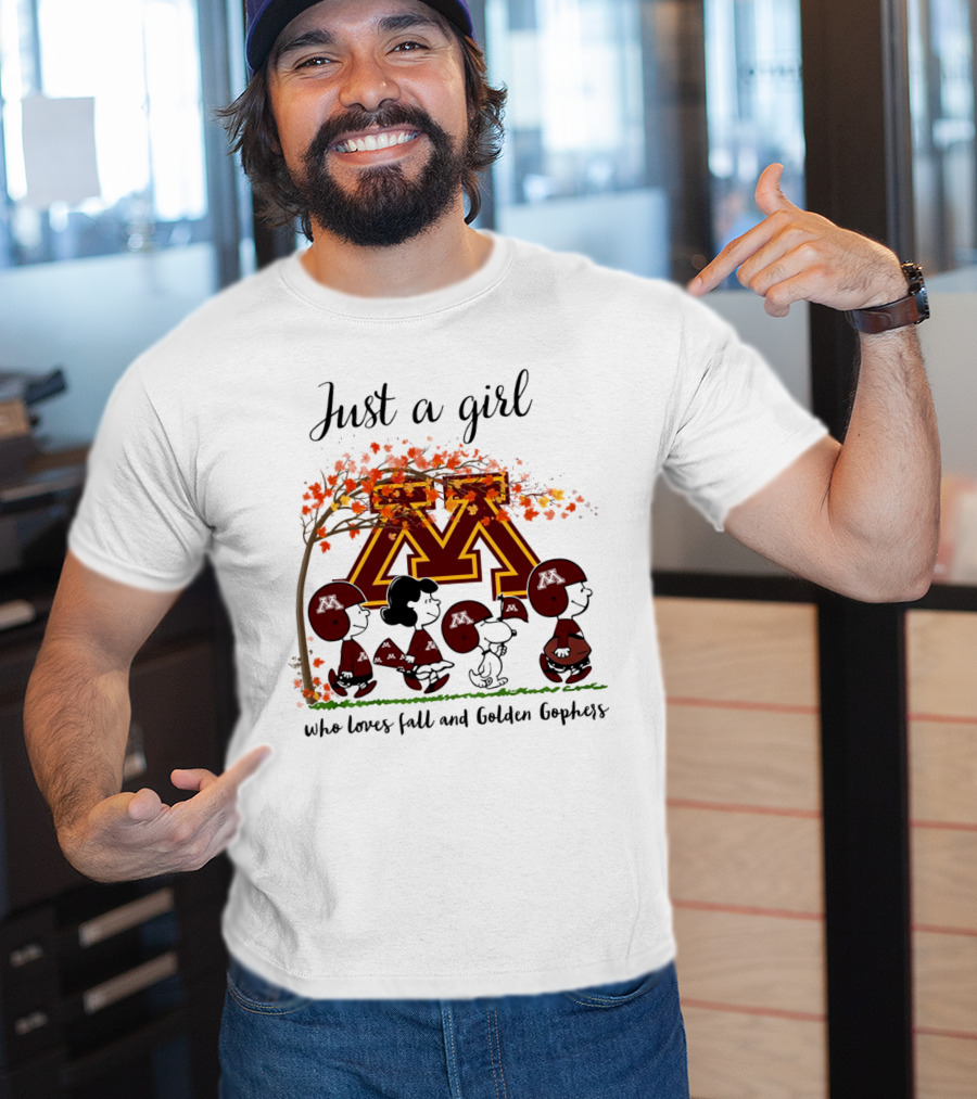 Just A Girl Who Loves Fall And Golden Gophers Peanuts Cartoon T-Shirt