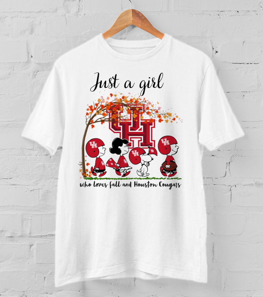 Just A Girl Who Loves Fall And Houston Cougars Peanuts Cartoon T-Shirt
