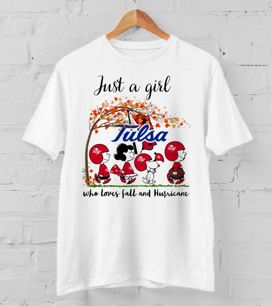 Just A Girl Who Loves Fall And Tulsa Hurricane Peanuts Cartoon T-Shirt