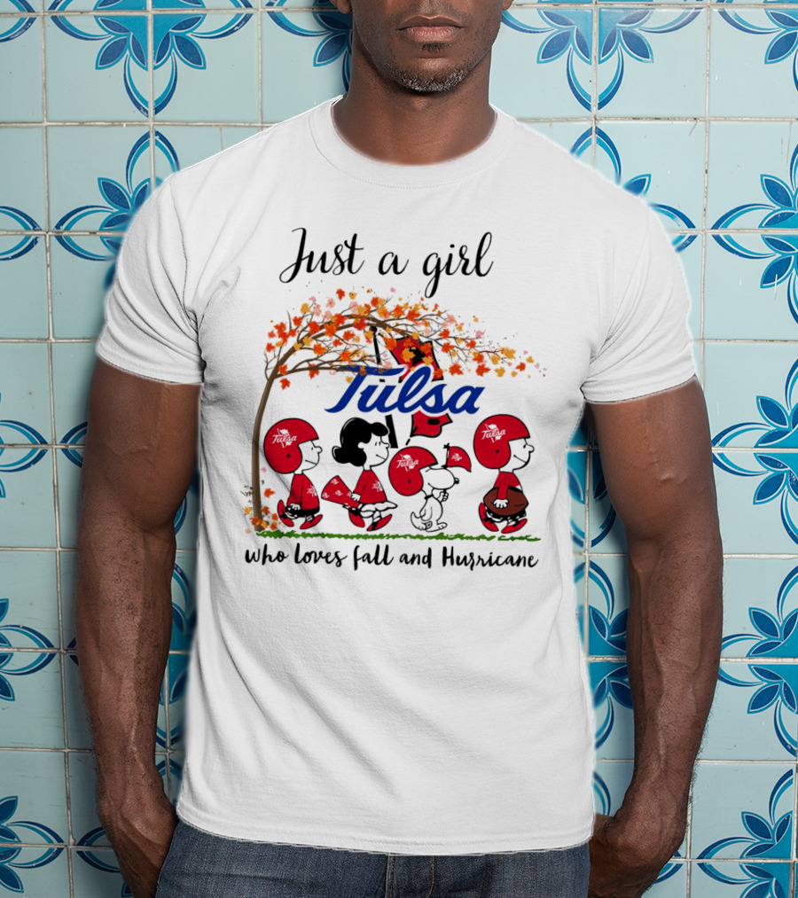 Just A Girl Who Loves Fall And Tulsa Hurricane Peanuts Cartoon T-Shirt