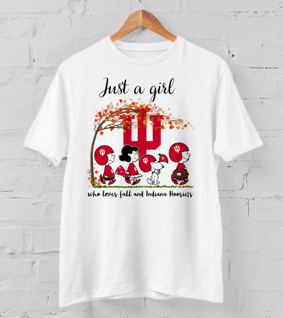 Just A Girl Who Loves Fall And Indiana Hoosiers Peanuts Cartoon T-Shirt