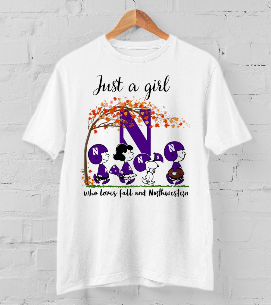 Just A Girl Who Loves Fall Northwestern Wildcats Peanuts Cartoon Halloween T-Shirt