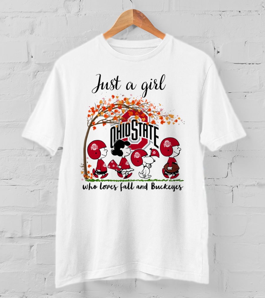 Just A Girl Who Loves Fall And Ohio State Buckeyes Peanuts Cartoon T-Shirt