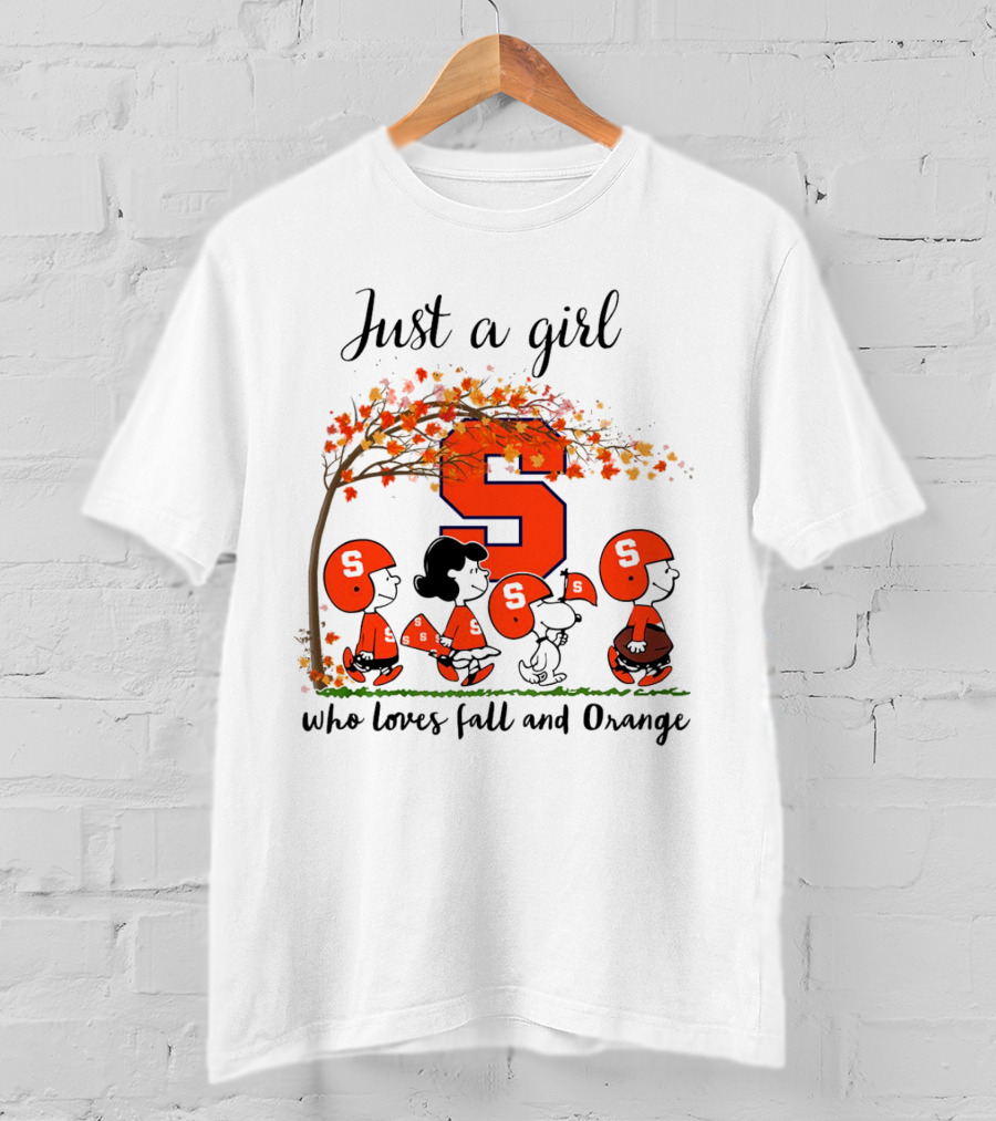 Just A Girl Who Loves Fall And Orange Peanuts Cartoon Halloween Football Leaves T-Shirt