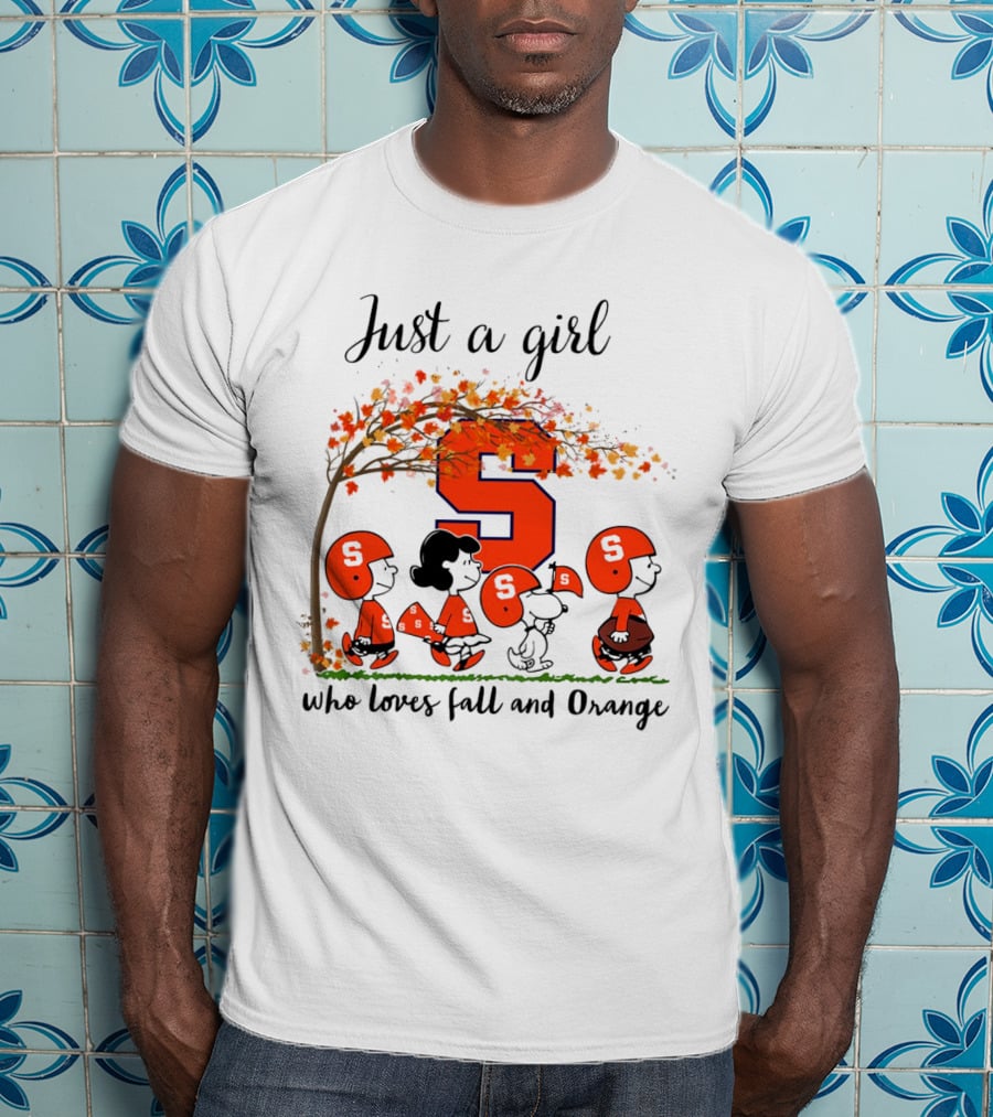 Just A Girl Who Loves Fall And Orange Peanuts Cartoon Halloween Football Leaves T-Shirt