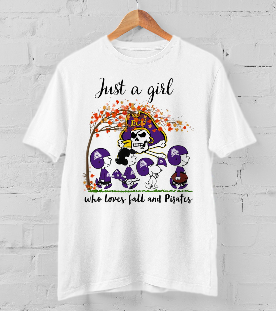 Just A Girl Who Loves Fall And Pirates Peanuts Cartoon Halloween ECU T-Shirt