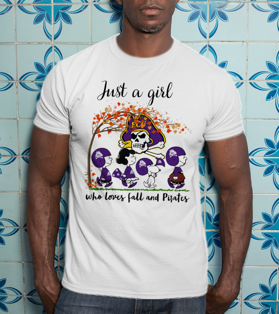 Just A Girl Who Loves Fall And Pirates Peanuts Cartoon Halloween ECU T-Shirt
