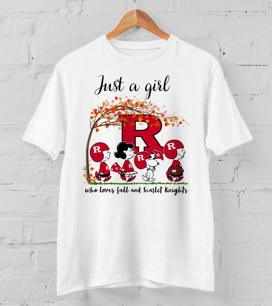Just A Girl Who Loves Fall Scarlet Knights Peanuts Cartoon T-Shirt