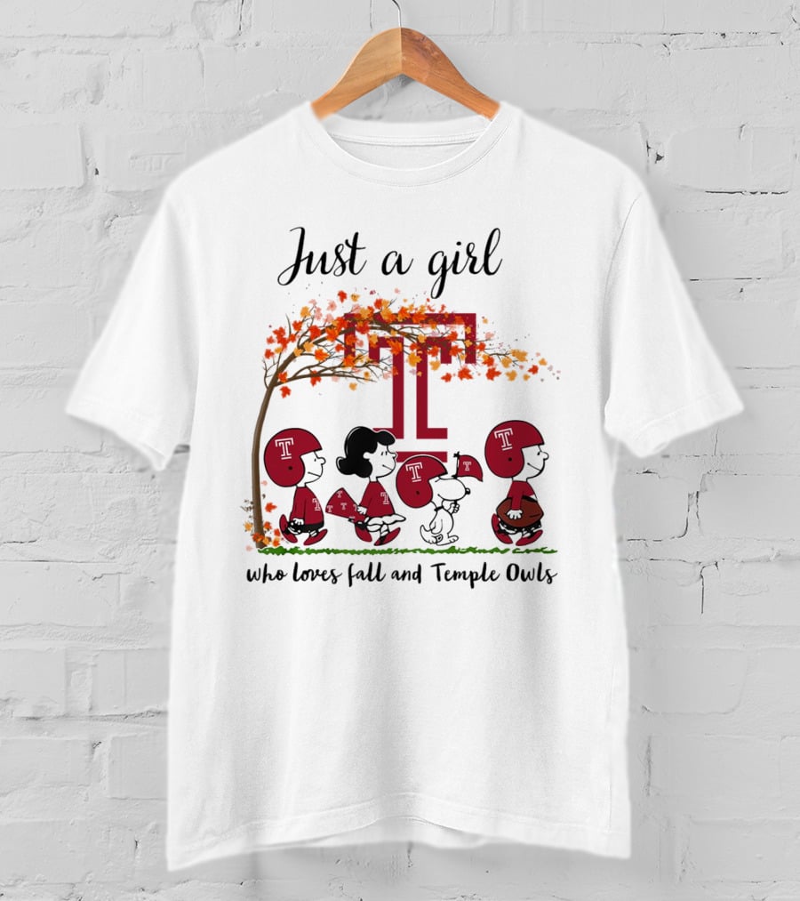 Just A Girl Who Loves Fall And Temple Owls Peanuts Cartoon T-Shirt