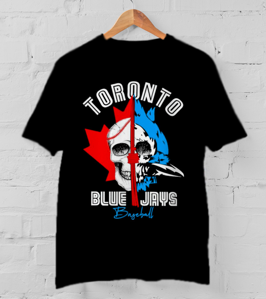 Toronto Blue Jays Skull Baseball Canada Flag T-Shirt