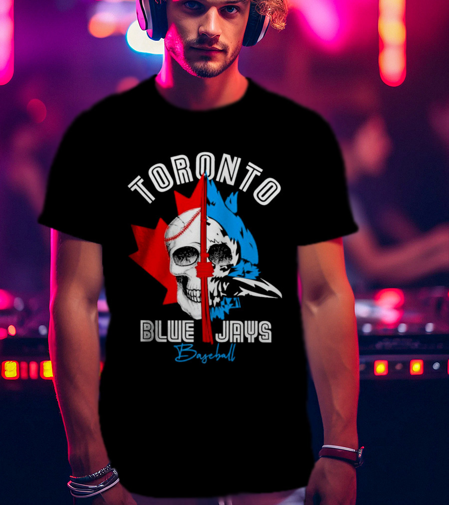 Toronto Blue Jays Skull Baseball Canada Flag T-Shirt