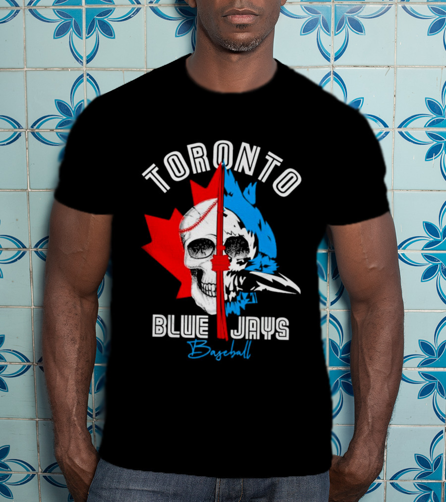 Toronto Blue Jays Skull Baseball Canada Flag T-Shirt