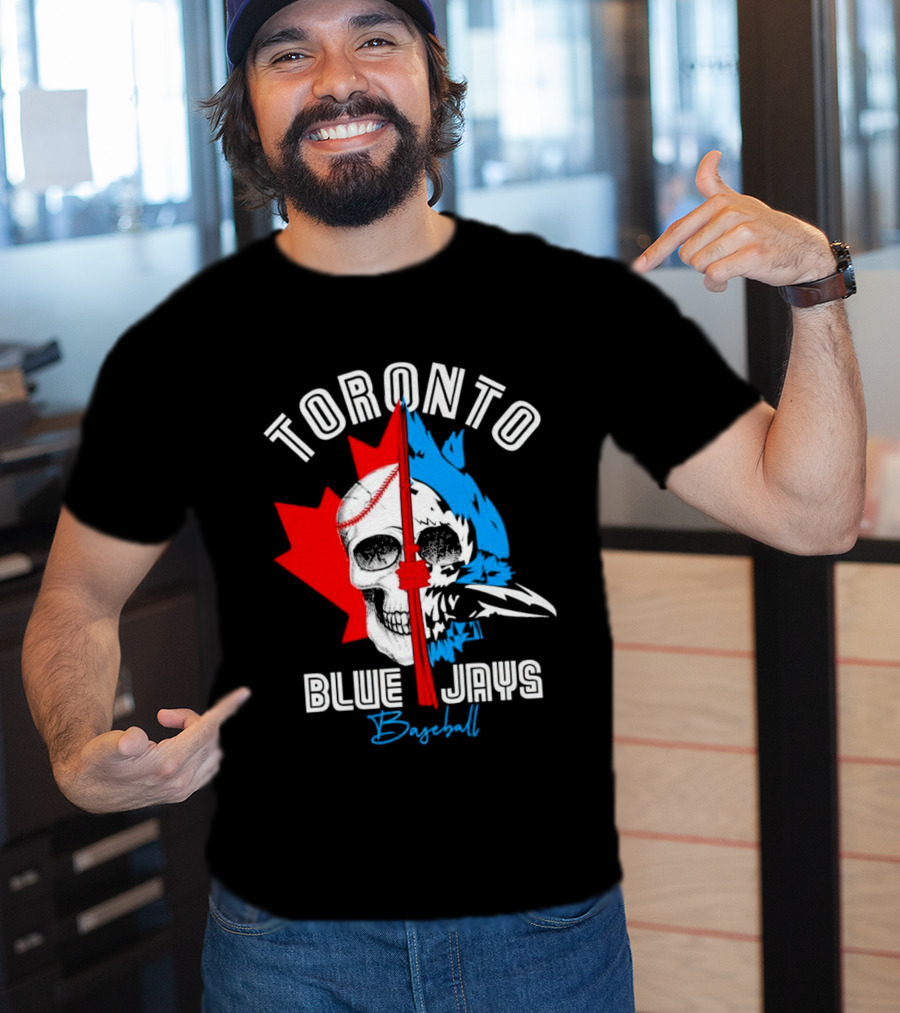 Toronto Blue Jays Skull Baseball Canada Flag T-Shirt