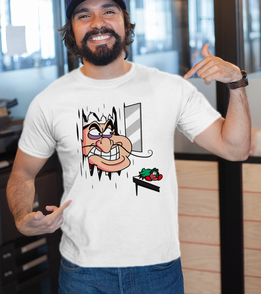 Chef Louis The Little Mermaid Cartoon Illustration With Louis Peeking Through Doorway T-Shirt