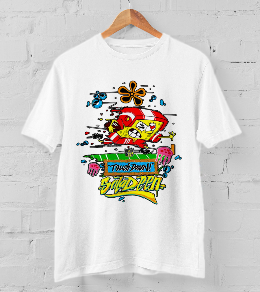 NFL Junk Food SpongeBob X King Saladeen Touchdown Saladeen Graffiti Art Football Character Burst T-Shirt