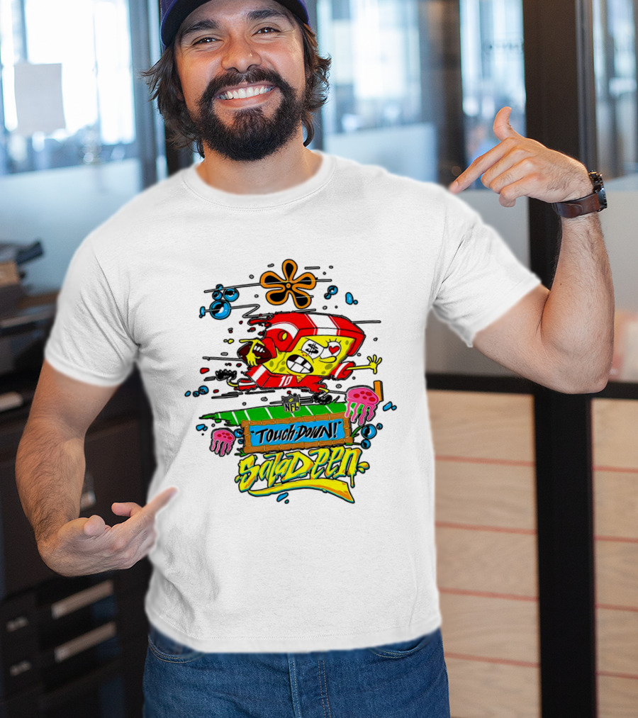 NFL Junk Food SpongeBob X King Saladeen Touchdown Saladeen Graffiti Art Football Character Burst T-Shirt