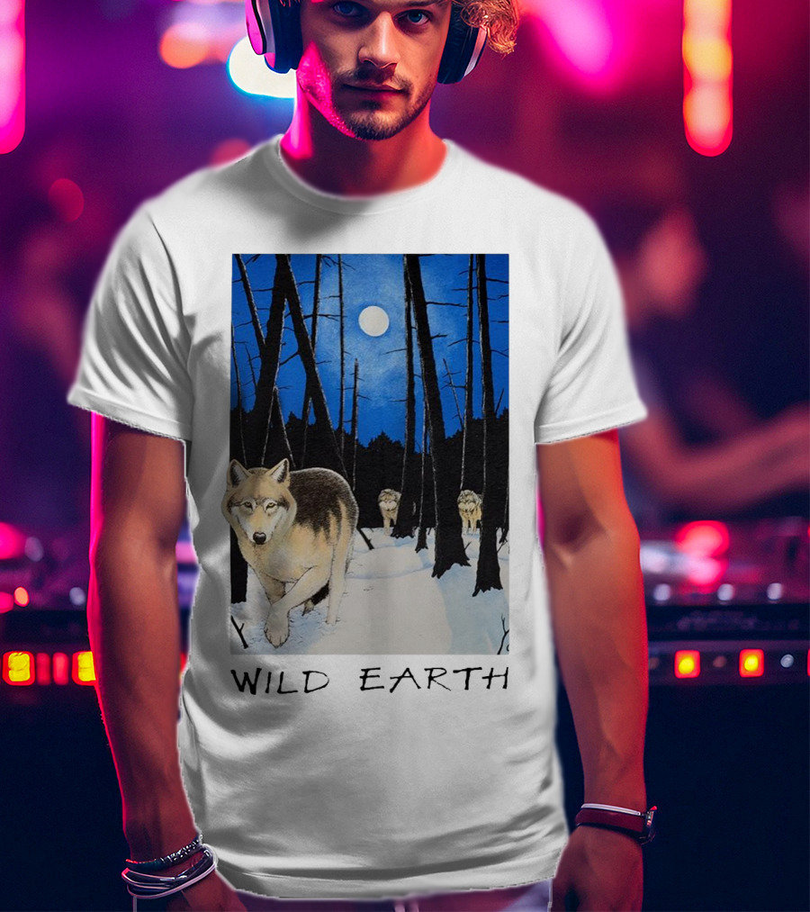 Wild Earth Wolves Under Moonlit Forest T-Shirt