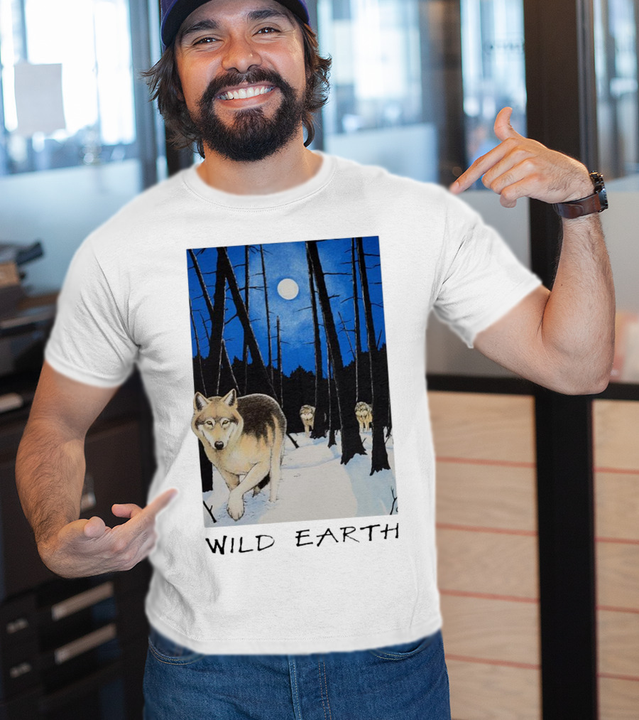 Wild Earth Wolves Under Moonlit Forest T-Shirt