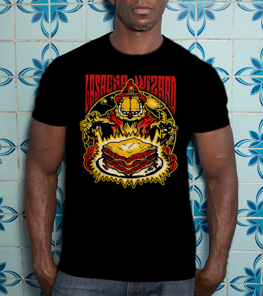 Lasagna Wizard Garfield Magic Plate Cosmic Cat Fantasy T-Shirt