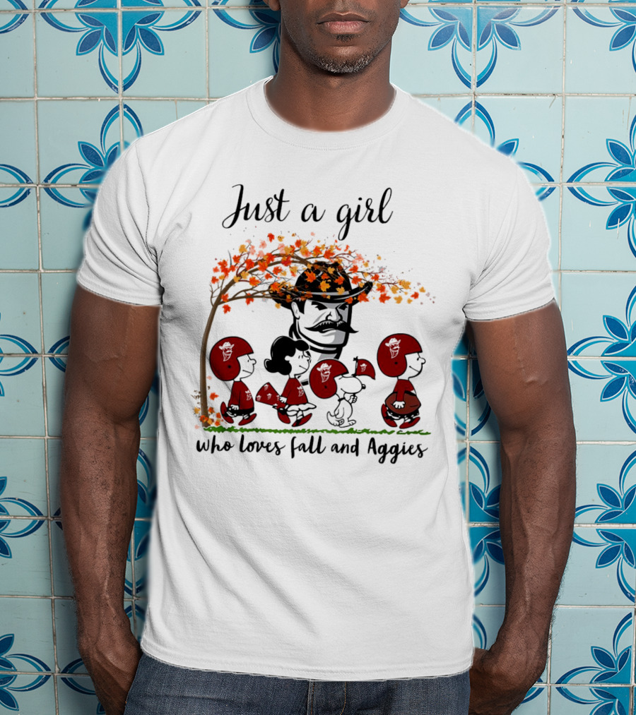 Just A Girl Who Loves Fall And Aggies Peanuts Cartoon T-Shirt