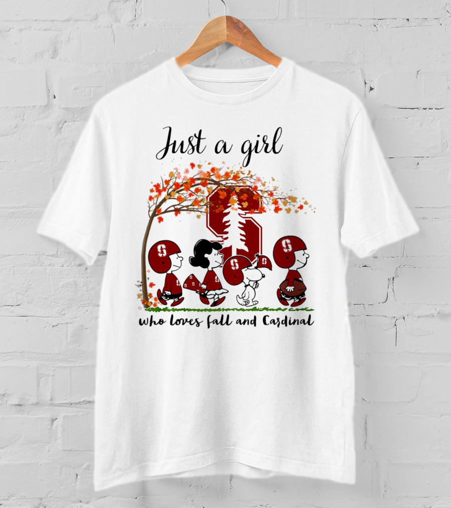 Just A Girl Who Loves Fall And Cardinal Peanuts Cartoon Football T-Shirt