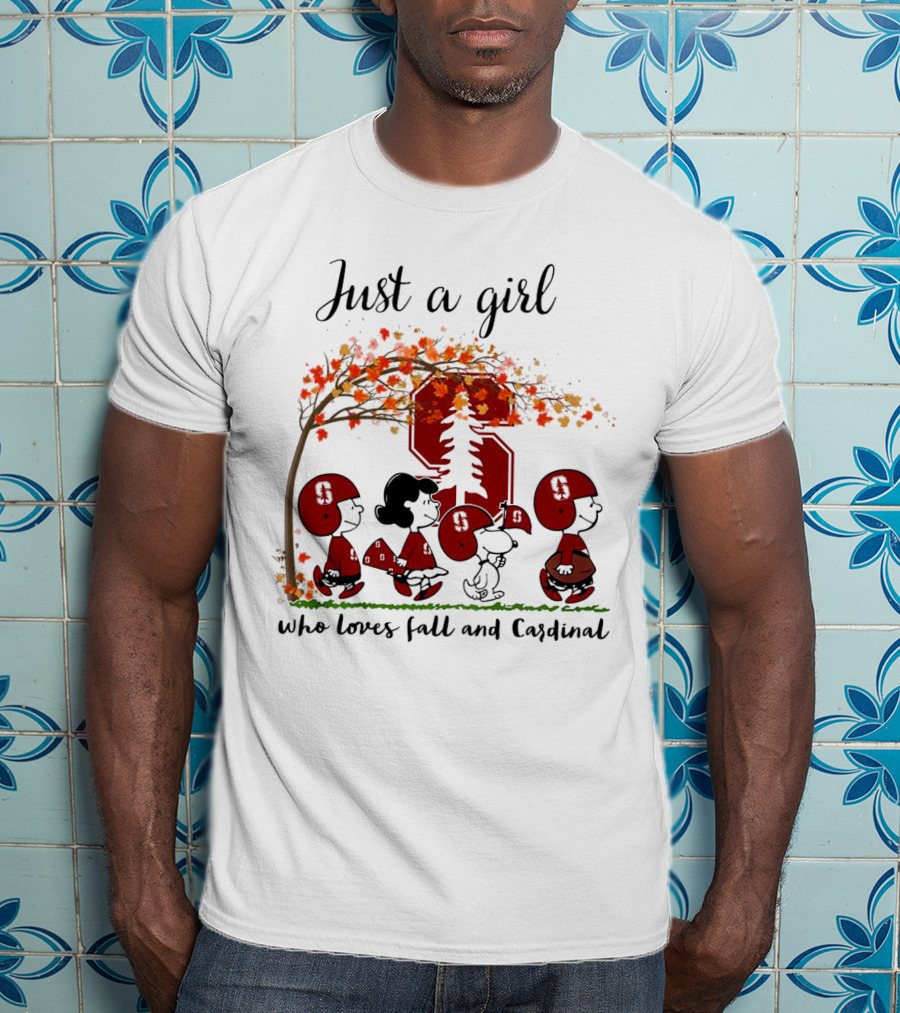 Just A Girl Who Loves Fall And Cardinal Peanuts Cartoon Football T-Shirt