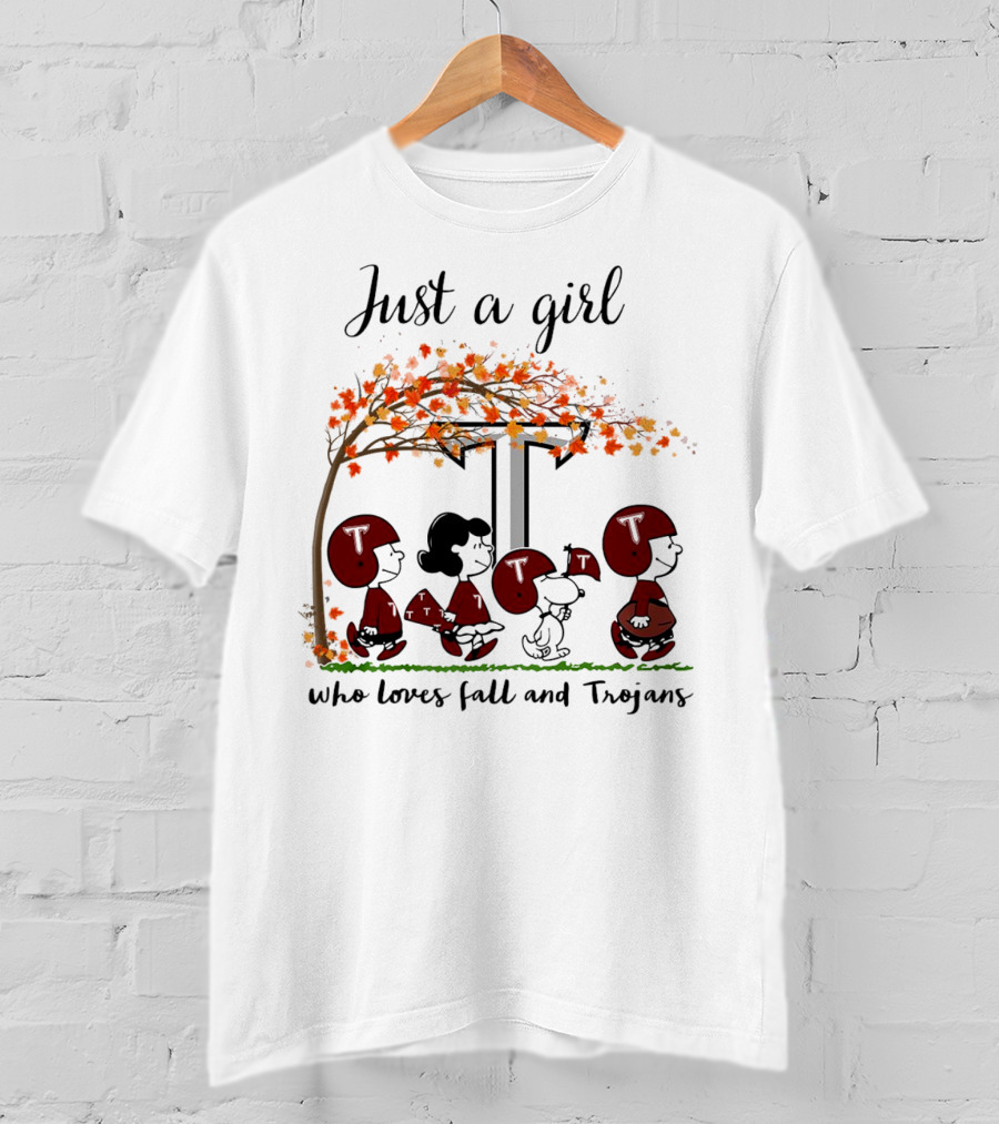 Just A Girl Who Loves Fall And Trojans Peanuts Cartoon T-Shirt