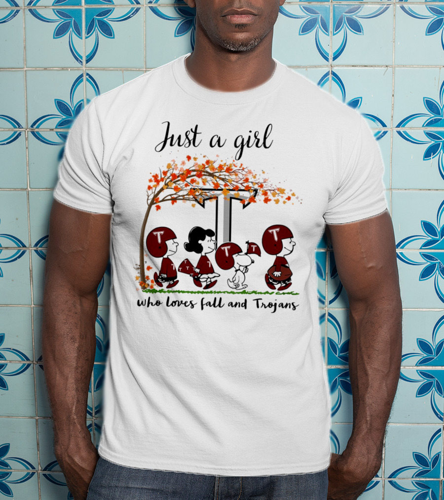 Just A Girl Who Loves Fall And Trojans Peanuts Cartoon T-Shirt