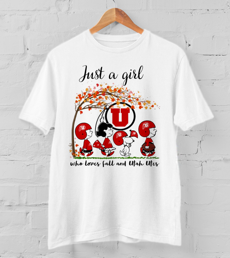 Just A Girl Who Loves Fall And Utah Utes Peanuts Cartoon T-Shirt