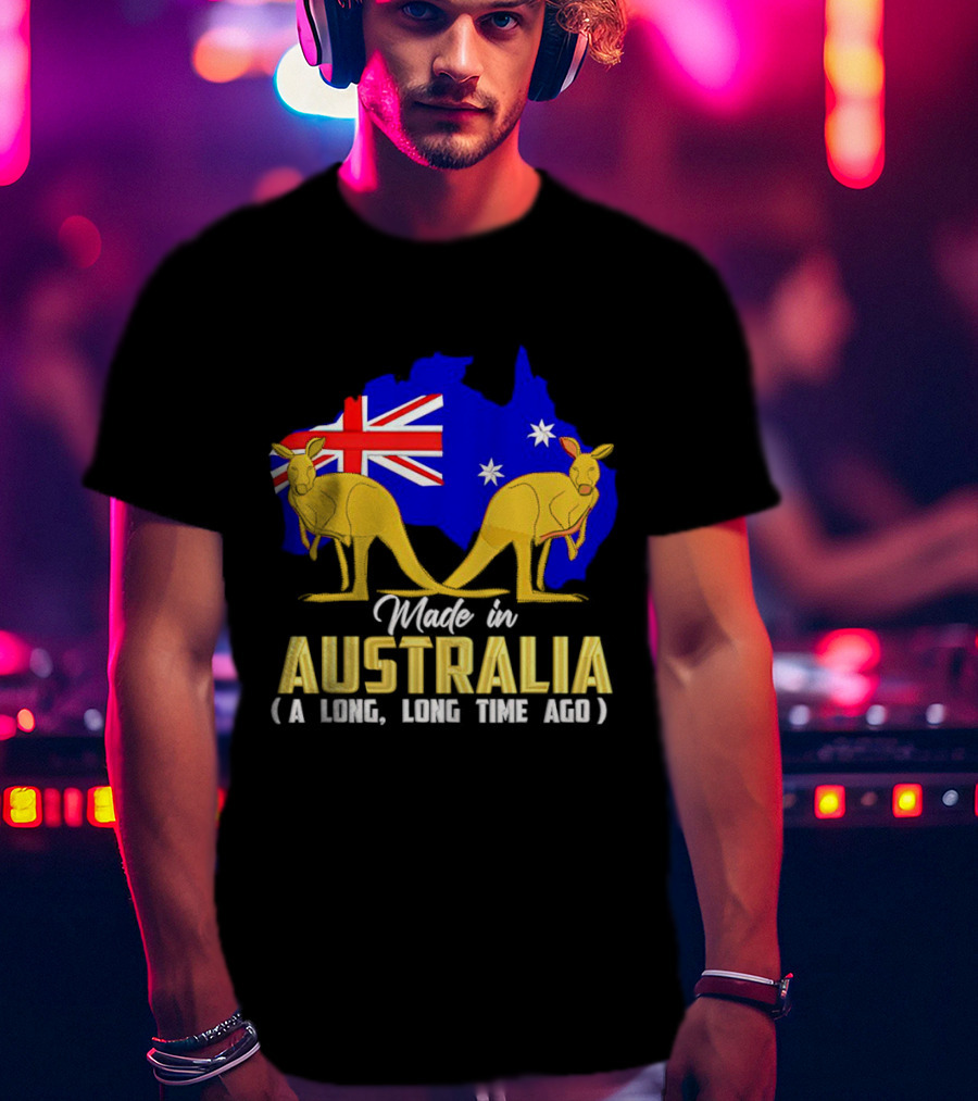 Made In Australia A Long Time Ago With Kangaroos And Australia Map Flag T-Shirt