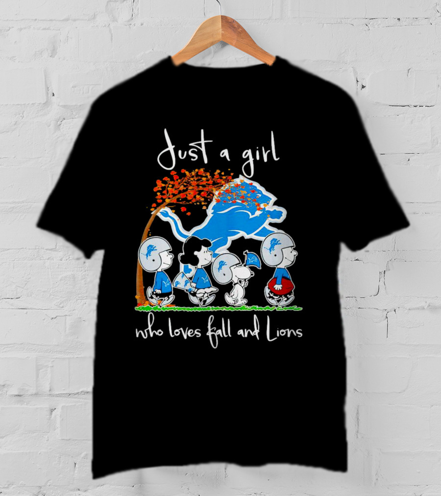Snoopy Peanuts Just A Girl Who Loves Fall And Detroit Lions Football T-Shirt