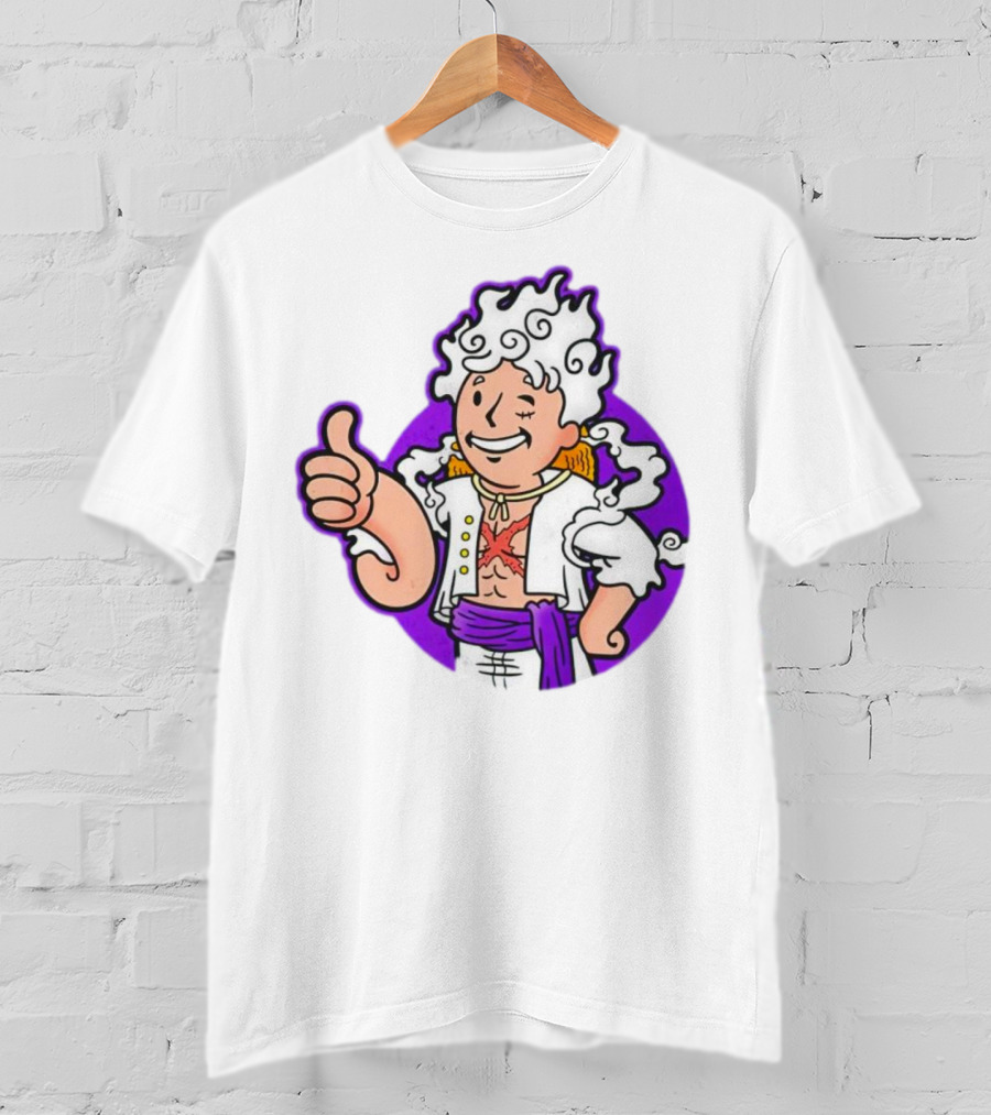 Luffy Sun God Boy Nika One Piece Vault Boy Mashup T-Shirt
