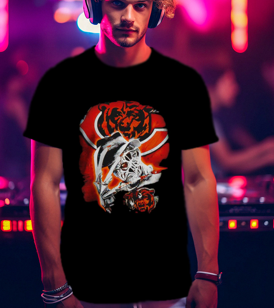 Freddy Krueger Chicago Bears Halloween Horror Crossover T-Shirt