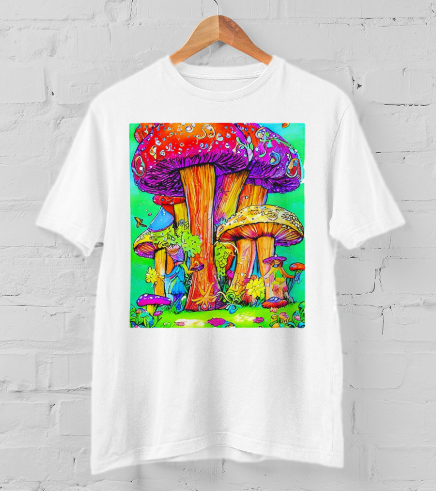 Multi Color Psychedelic Forest Mushrooms Fantasy T-Shirt