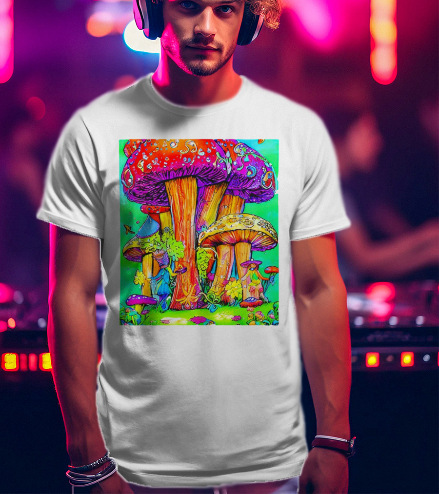 Multi Color Psychedelic Forest Mushrooms Fantasy T-Shirt