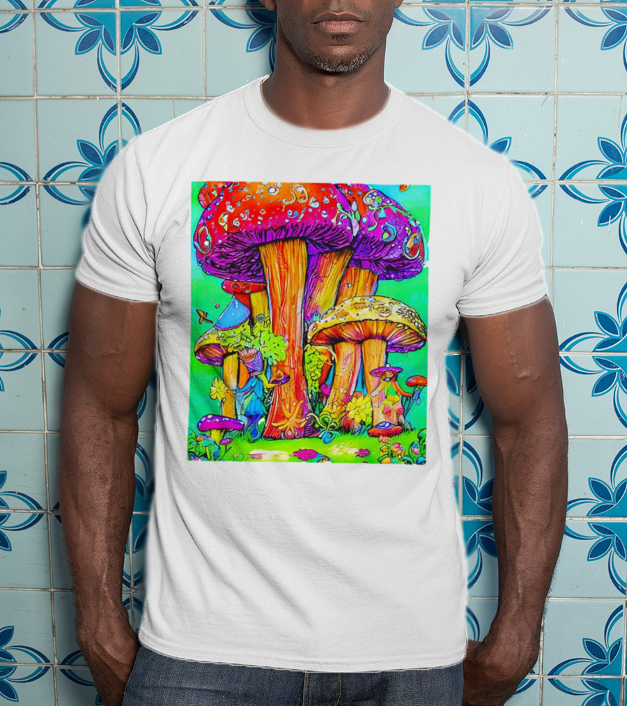 Multi Color Psychedelic Forest Mushrooms Fantasy T-Shirt