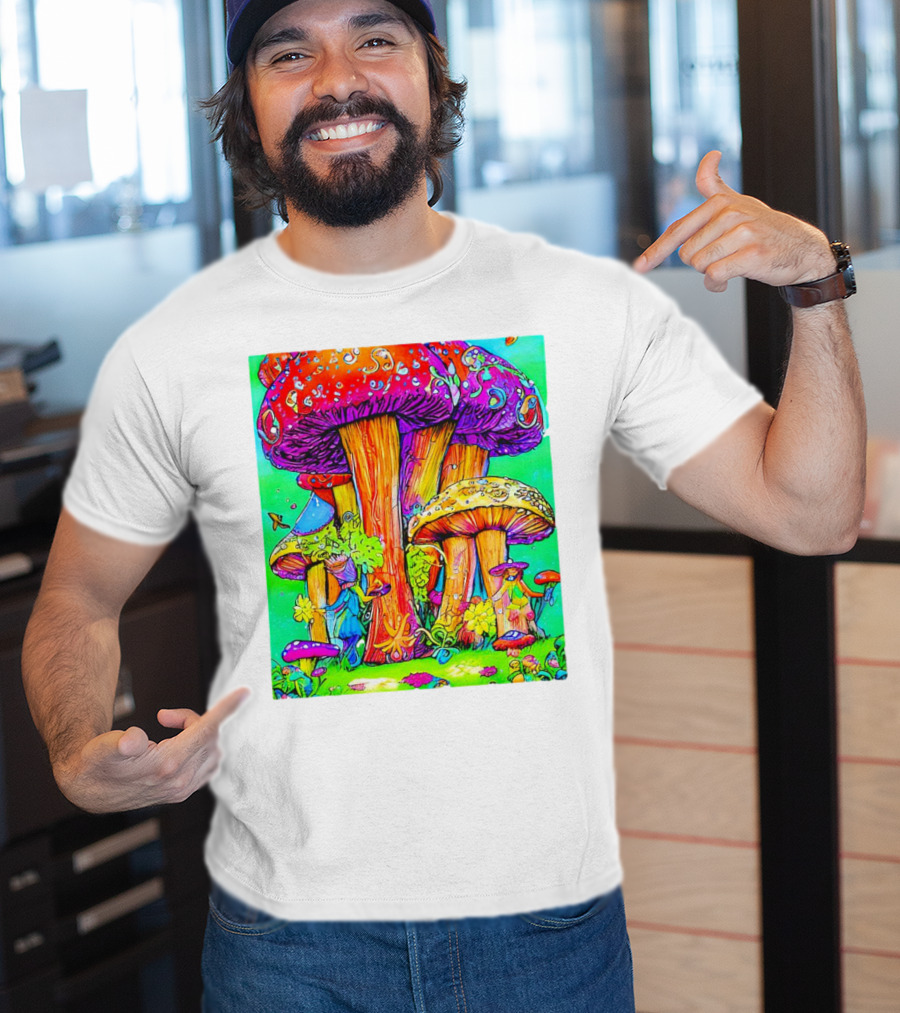 Multi Color Psychedelic Forest Mushrooms Fantasy T-Shirt