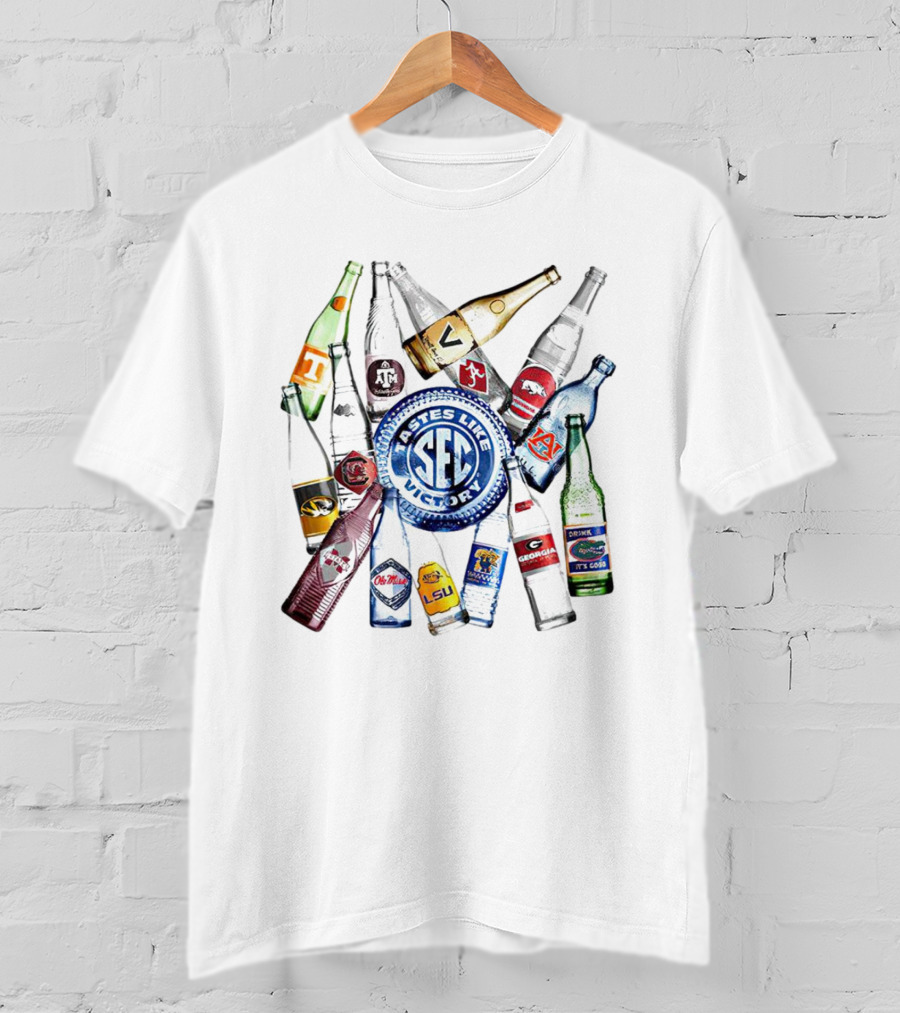 SEC Tastes Like Victory Logos LSU Auburn Tennessee Georgia Missouri South Carolina Arkansas Bottles T-Shirt