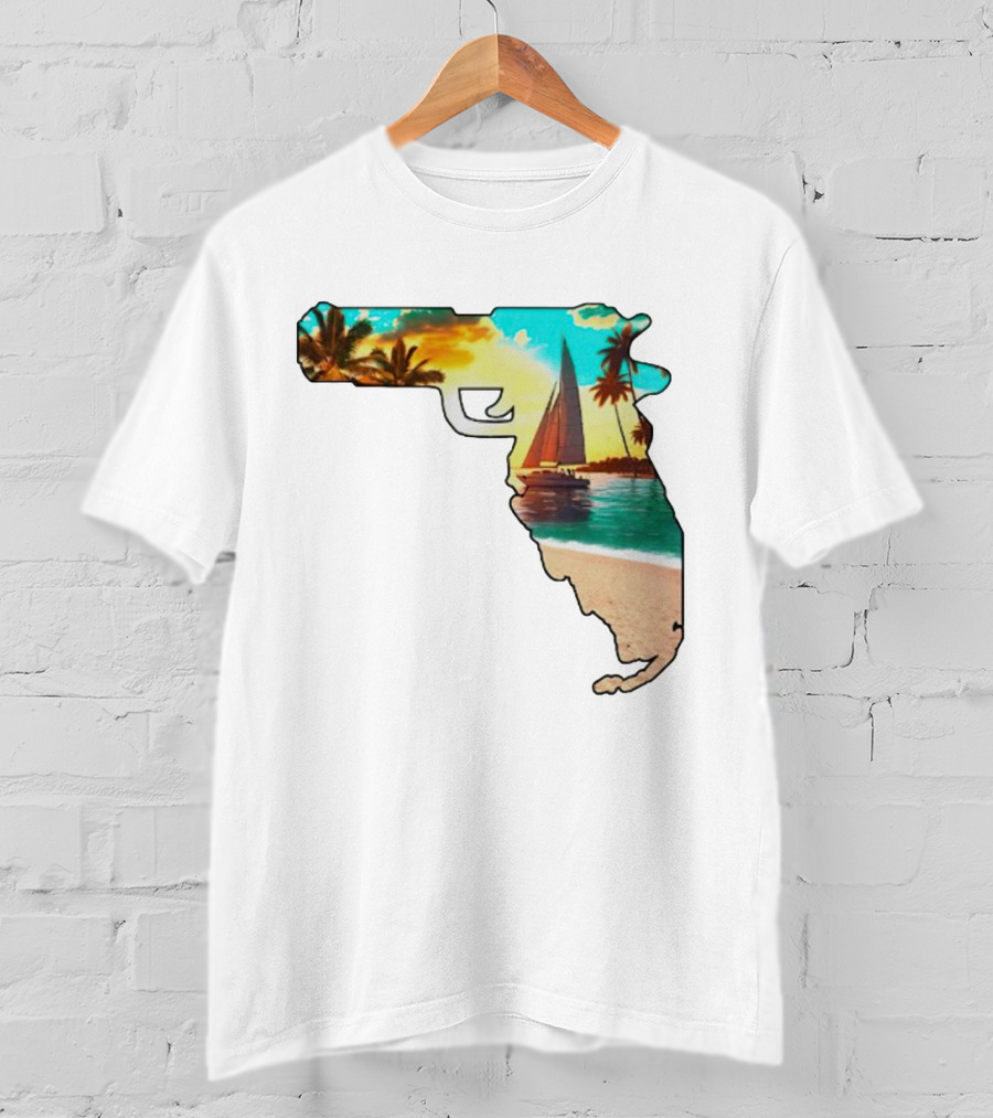 Florida Sunset Beach Sailboat Gun Shape T-Shirt