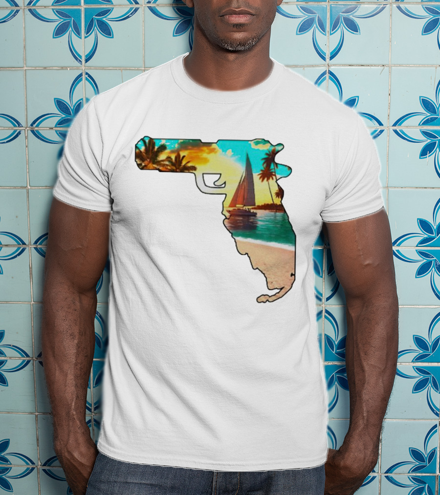 Florida Sunset Beach Sailboat Gun Shape T-Shirt