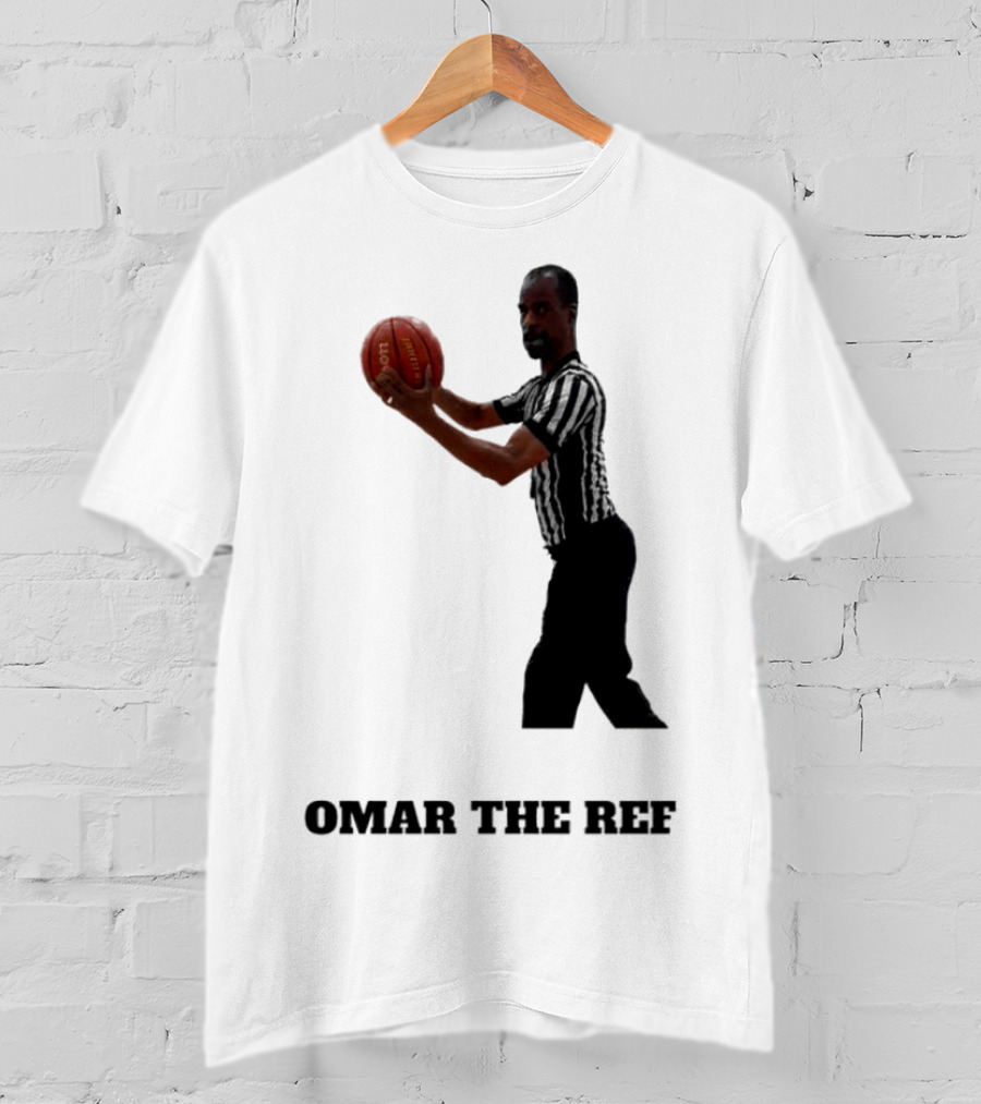 Omar The Ref Holding Basketball In Striped Uniform T-Shirt