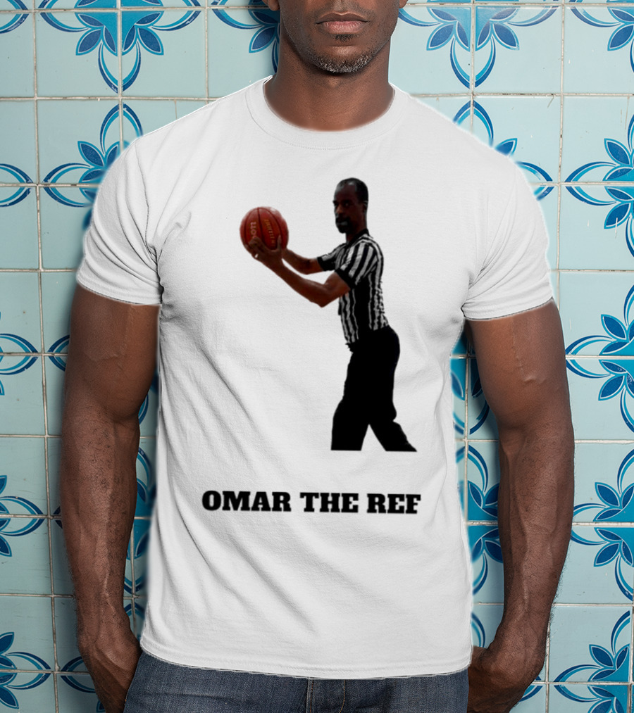 Omar The Ref Holding Basketball In Striped Uniform T-Shirt