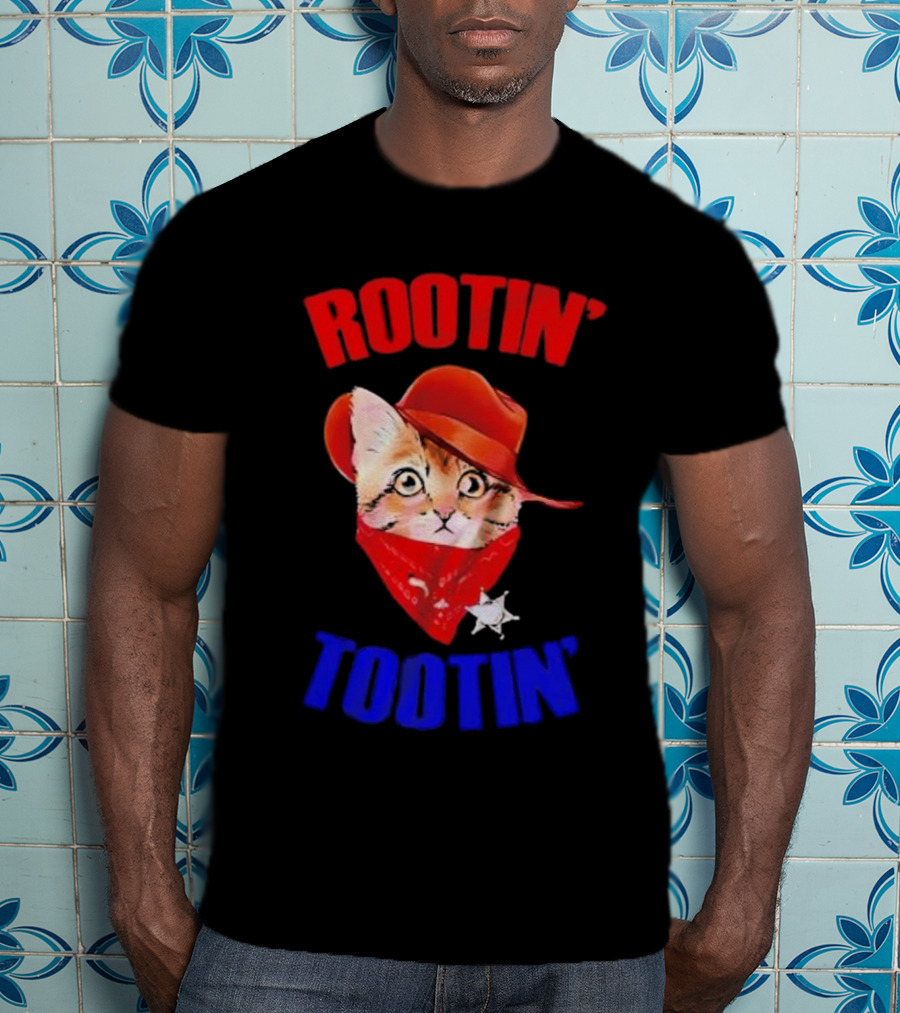 Rootin Tootin Cat Cowboy Vintage Red Hat And Bandana With Sheriff Star T-Shirt