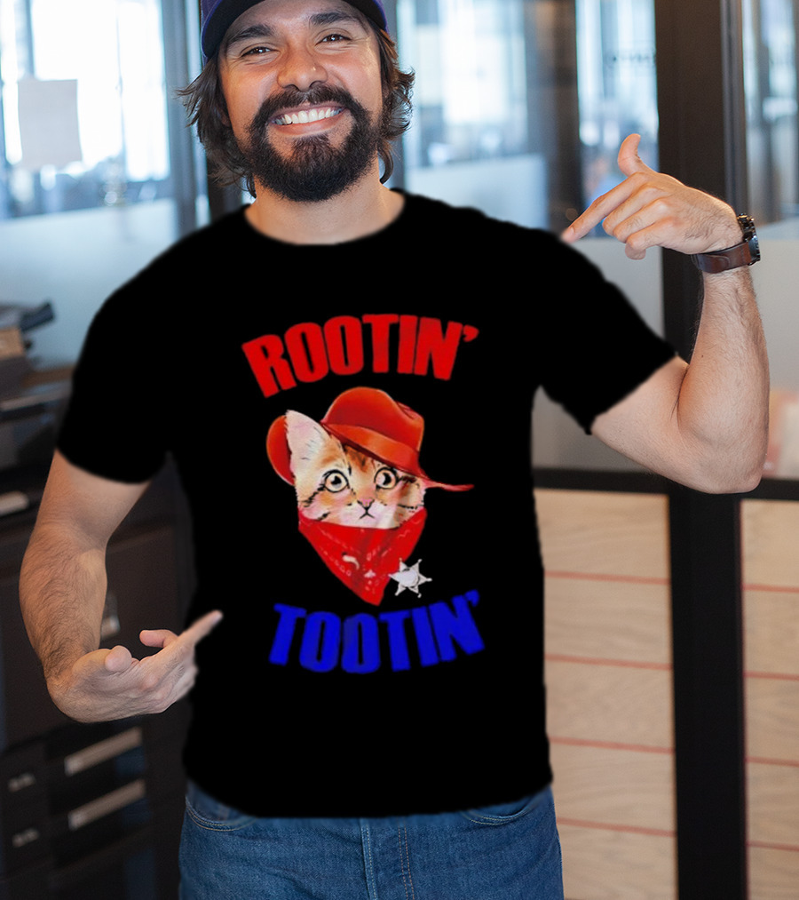 Rootin Tootin Cat Cowboy Vintage Red Hat And Bandana With Sheriff Star T-Shirt